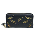 Leather Wallet with Laser Hollow Leaf Metal Design, Handmade