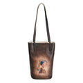 2025 Hand-Polished First Layer Cowhide Shoulder Bucket Bag, Lazy Literary Retro Print