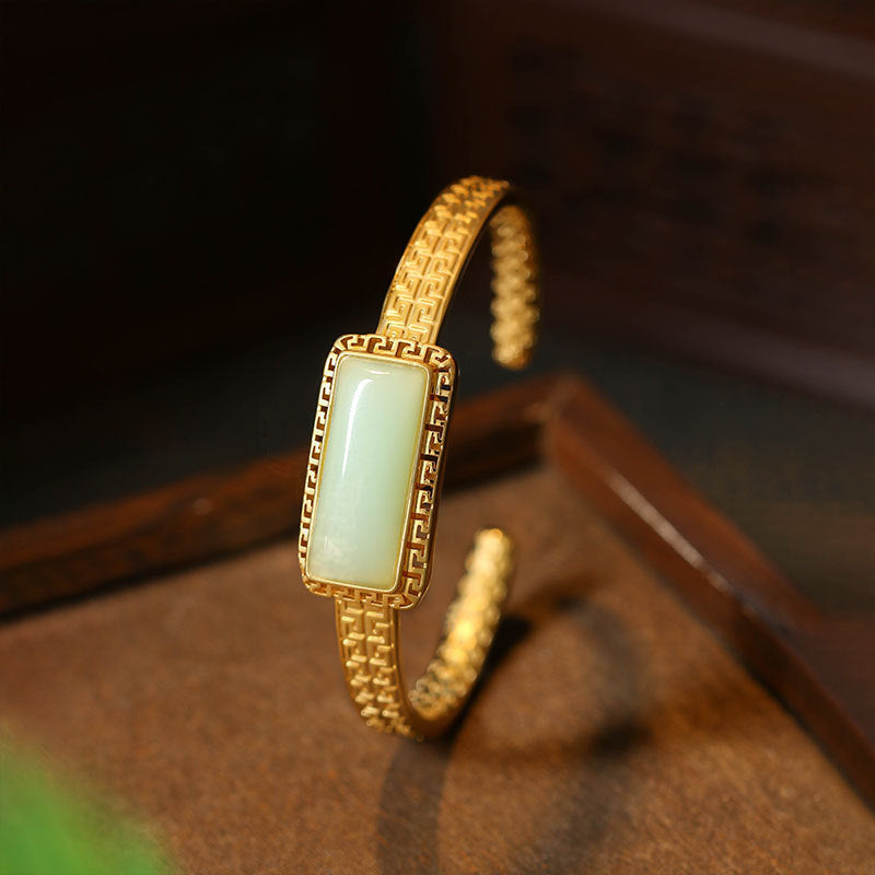 Gold-plated Inlay Imitation Hetian Jade Filigree Bracelet - National Tide Ancient Style