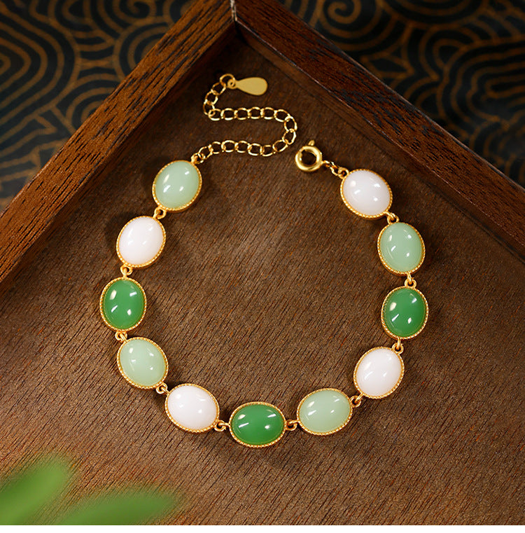 Imitation Hetian Jade Bracelet for Women - Light Luxury, Creative Design, Colorful Multi-Treasure