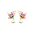 Enamel Butterfly Imitation Pearl Filament Inlaid Earrings for Hanfu & Cheongsam
