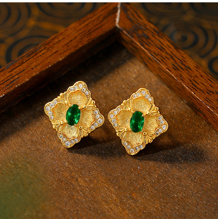 Italian Brati Craft Color Treasure Vintage Imitation Panjshir Emerald Earrings