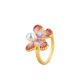 Enamel Oil Drop Pink Butterfly Shape Adjustable Pearl Ring