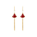 Elliary Niche Long Modified Face-shaped Fan-shaped Skirt Imitation South Ruby Tassel Earrings