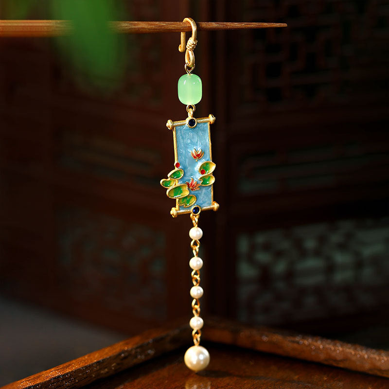 Safflower Green Leaves Landscape Painting Cheongsam Flap Pendant Brooch