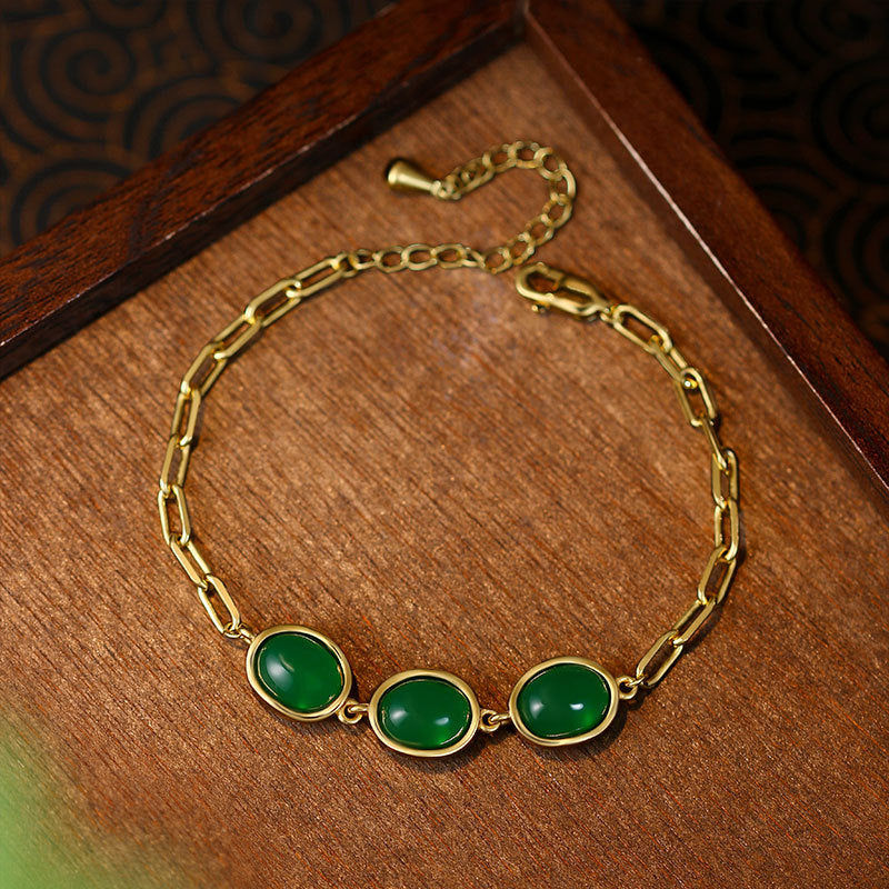 Gold-plated Imitation Hetian Jasper Hollow Bracelet, All-match