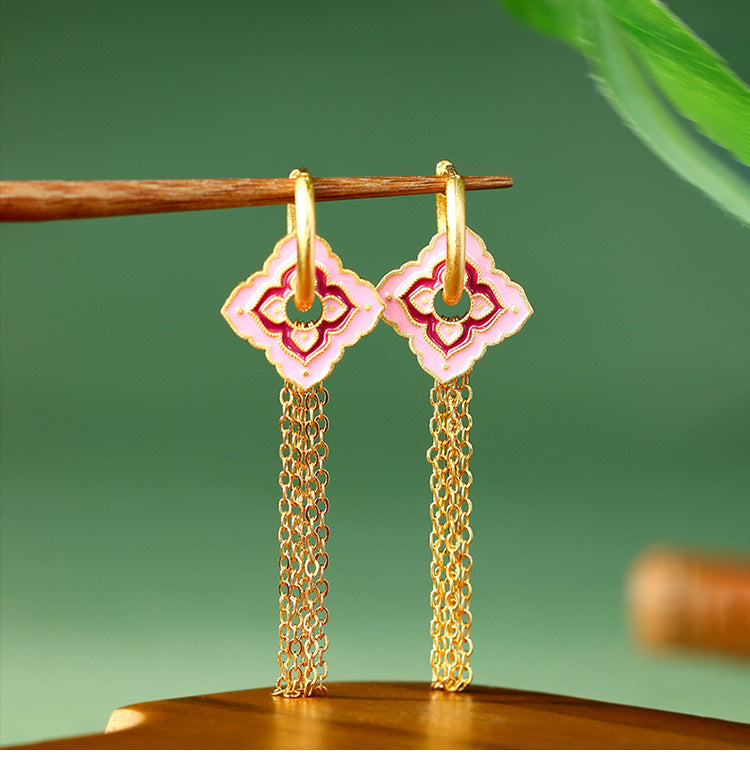 Vintage Tassel Enamel Handmade Earrings
