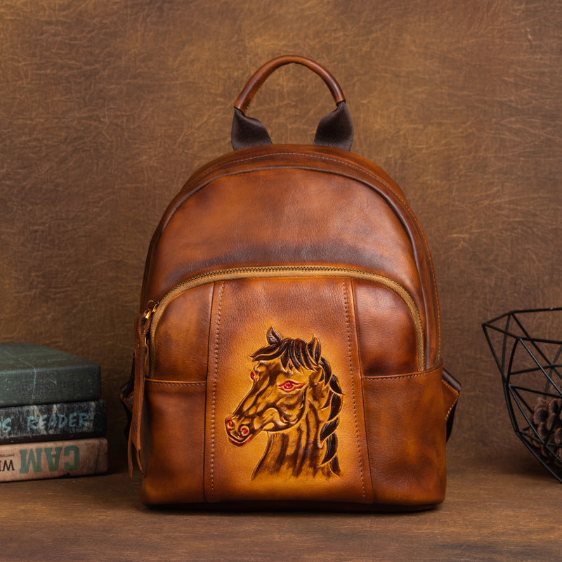 First layer cowhide vegetable tanned leather shoulder bag with Chinese style retro color