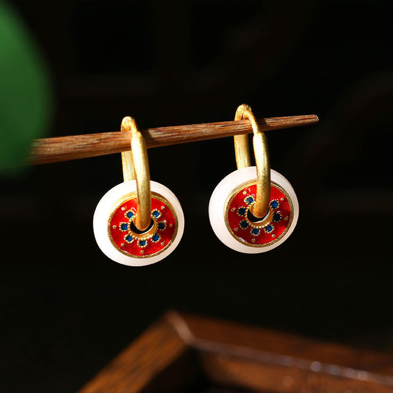 Gold-plated Painted Glaze Imitation Hetian Jade Earrings, Multi-ear Buckle, Niche Exquisite