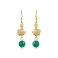 Retro Ethnic Style Fish Elegant Green Chalcedony Round Bead Jewelry Tassel Long Earrings
