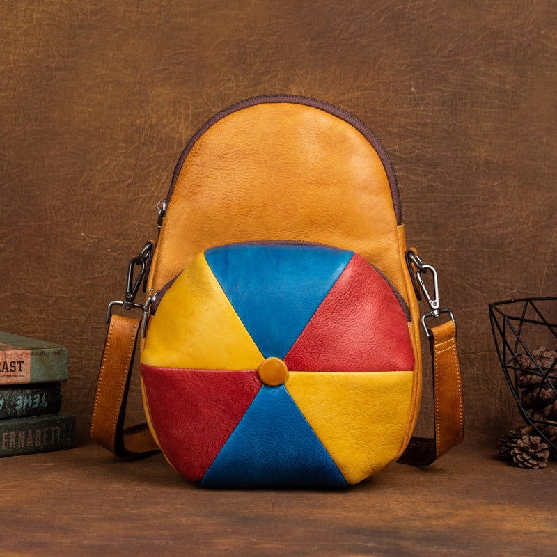 Retro Cowhide Large Capacity Backpack, Hat-Shaped and Fashion All-Match