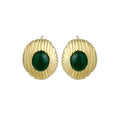 18k Gold Plated Silver Needle Round Imitation Green Agate Oval Pendant Earrings Studs, Original Design, High Sense