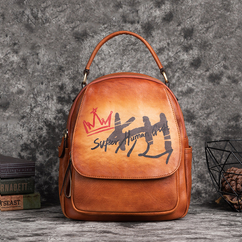 Women's First Layer Cowhide Artistic Retro Brushed Multi-purpose Backpack