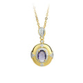 Italian Textured Carved Gold Fantasy Violet Gem 18K Gold Plated Clavicle Necklace