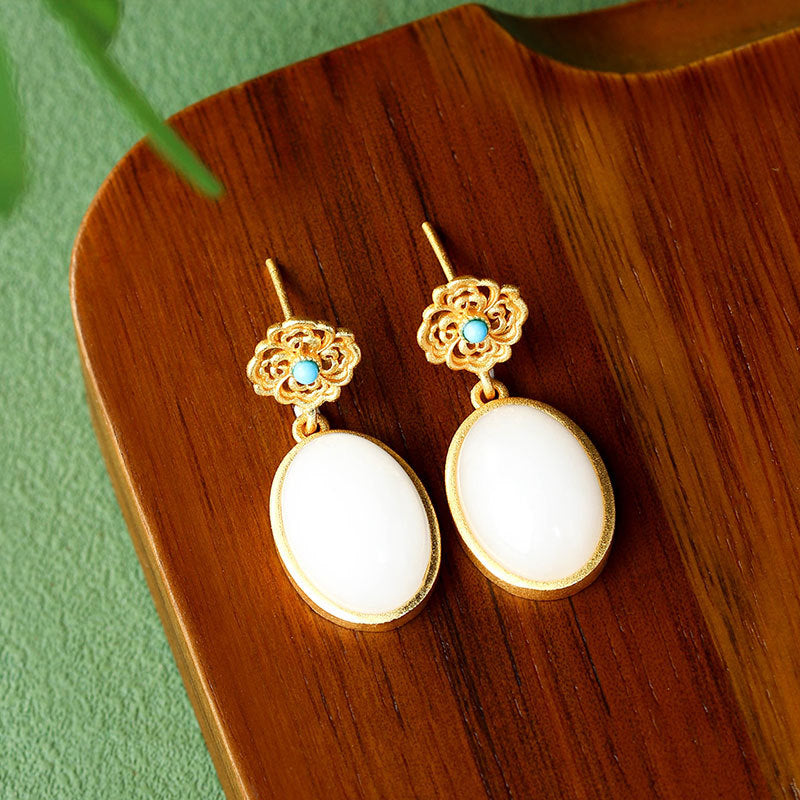 2025 Niche Design Gold-plated & Imitation Jade Earrings with Xiangyun Pattern