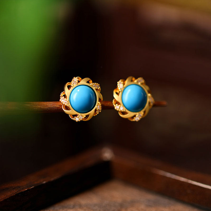 Vintage Silver Needle Artificial Turquoise Earrings Wholesale