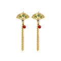 Antique Fan Tassel Ear Stud Earrings, Handmade Palace Ethnic Style
