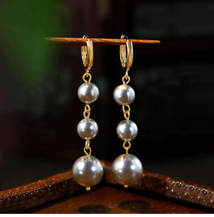 Shijia Pearl Light Luxury High Sense Beads Long Tassel Earrings