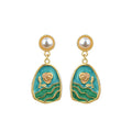 Vintage Enamel Oil Dropping Tulip Earrings, French Retro Art Style