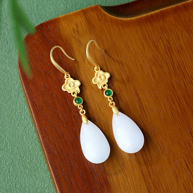 Real Gold Electroplating Xiangyun Imitation Jade Water Drop Earrings