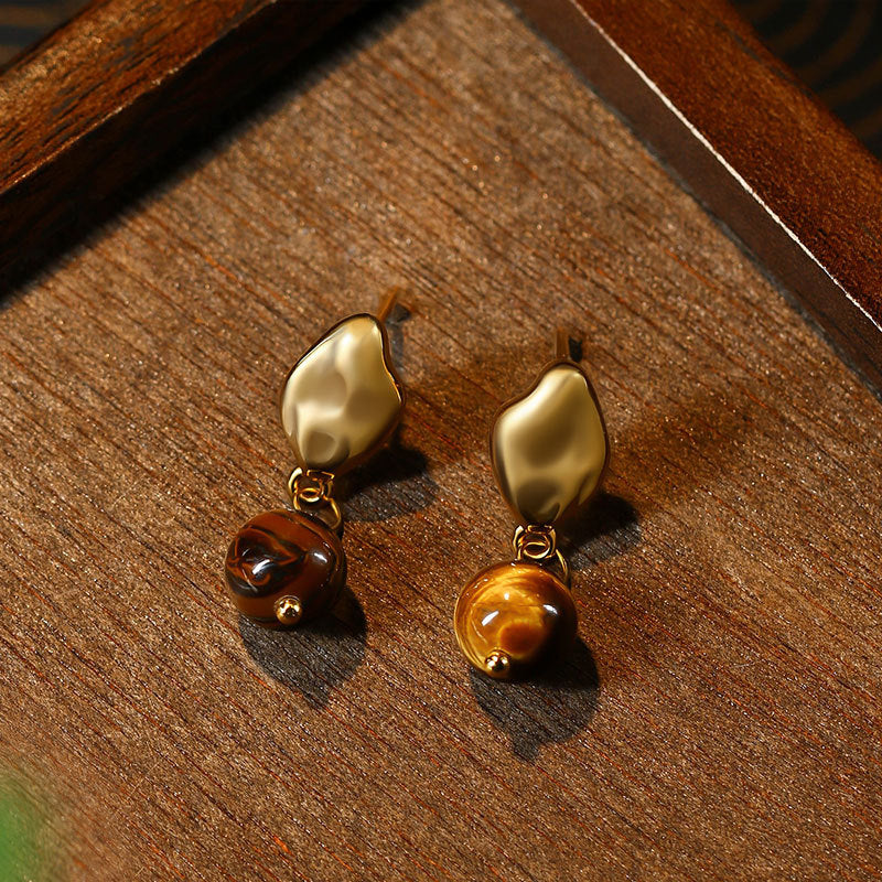 Maillard Style French Vintage Women's Asymmetric Natural Tiger's Eye Earrings