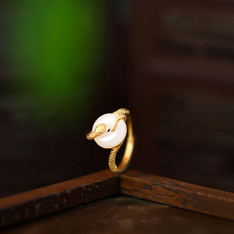 Little Red Book Style Spirit Snake Entangling Yuping Buckle Ring Donut Imitation Chalcedony Ring for Women