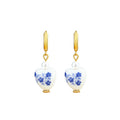 Blue and White Porcelain Pearl Earrings for Women