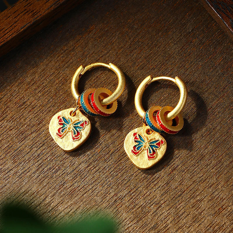 Enamel Oil Butterfly Earrings - High-end, All-match, Elegant
