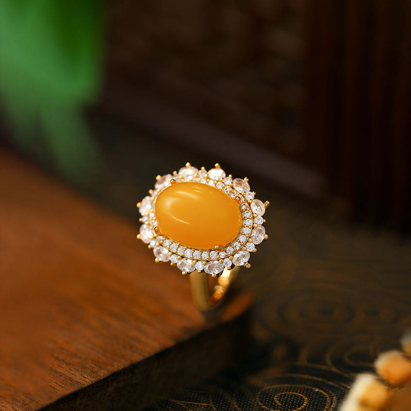 Retro Court Style Princess Imitation Beeswax Amber Adjustable Ring