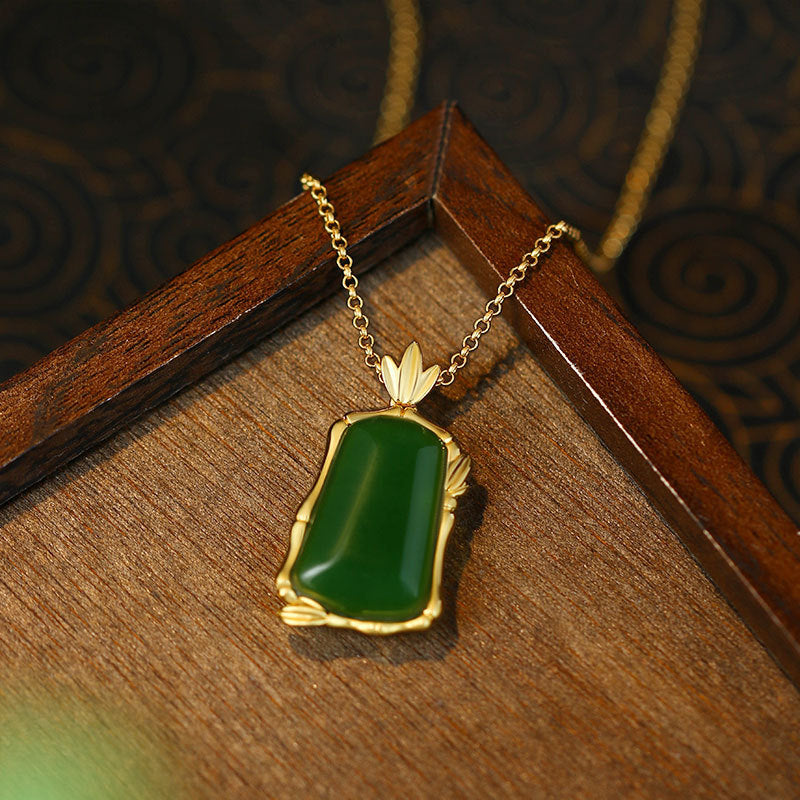 Mirror technology antique bamboo peace report square imitation Hetian jade clavicle necklace