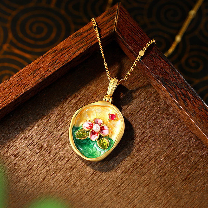 Monet Garden French Retro Oil Painting Flower Pendant Necklace