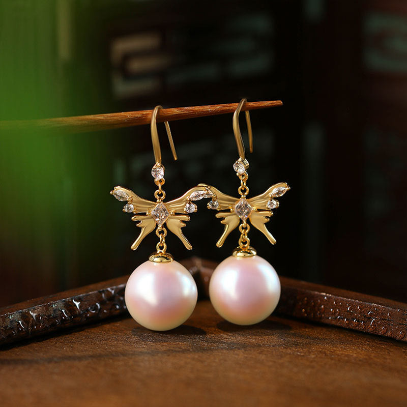 Zircon Bow Pearl Earrings for Women, Face Skinny Design