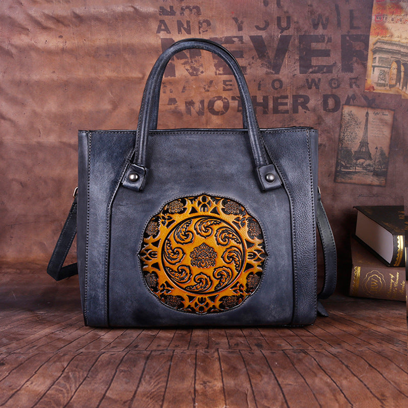 Top Layer Cowhide Women's Crossbody Bag, Vegetable Tanned Leather, Embossed & Hand-polished