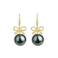 Gold Plated Bow Drawing Ball French Elegant Earrings for Women