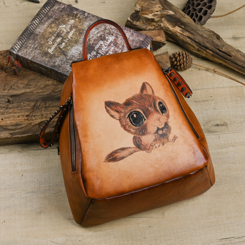 Wholesale First Layer Cowhide Backpack - Multi-purpose, Retro Printed, Vegetable Tanned Leather 2025