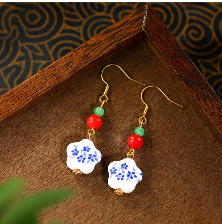 Blue and White Porcelain Hand-made Earrings for Women