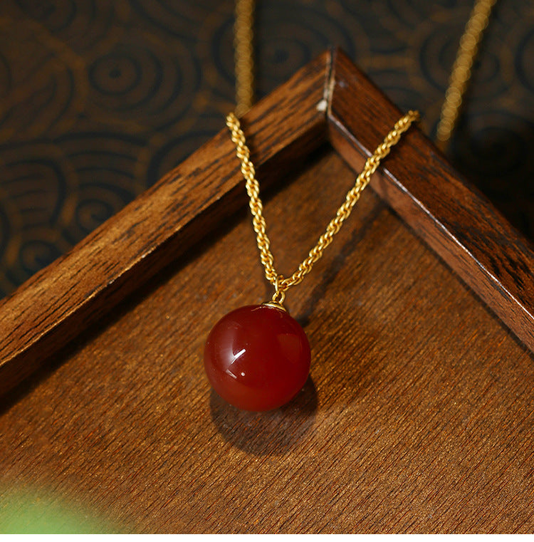 Natural Red Agate Chalcedony Bead Necklace for Women