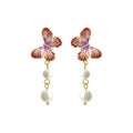 Enamel oil drop pink butterfly shape pearl earrings ring necklace suit for women