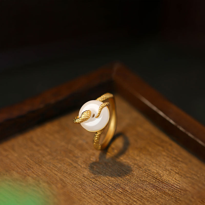 Little Red Book Style Spirit Snake Entangling Yuping Buckle Ring Donut Imitation Chalcedony Ring for Women