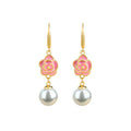 Enamel Glaze Camellia Crystal Pearl Women's Retro Earrings