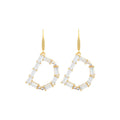Copper Gold-plated French Diamond Pearl Letter Earrings