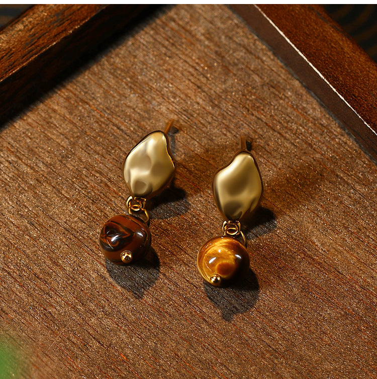 Maillard Style French Vintage Women's Asymmetric Natural Tiger's Eye Earrings