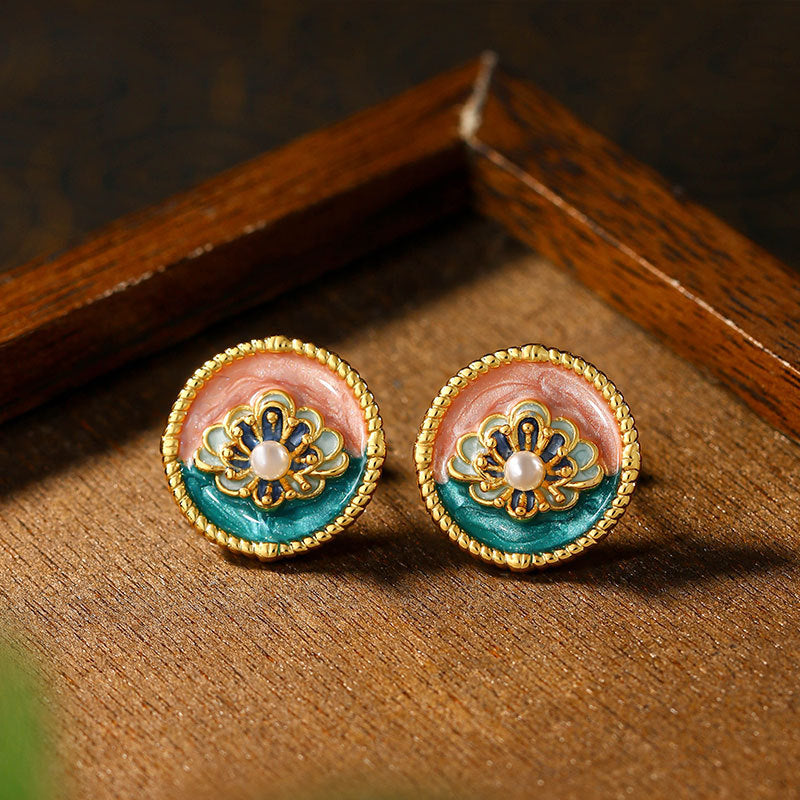 Monet Oil Painting Series 925 Silver Pearl Flower Earrings for Women