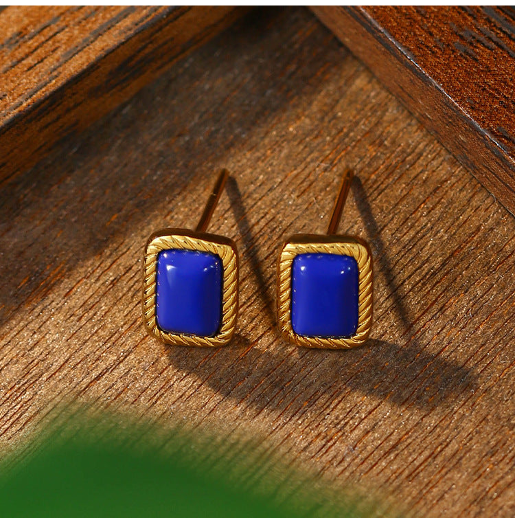 Ayeryuan S925 Silver Gold-plated Lapis Lazuli Square Niche Earrings