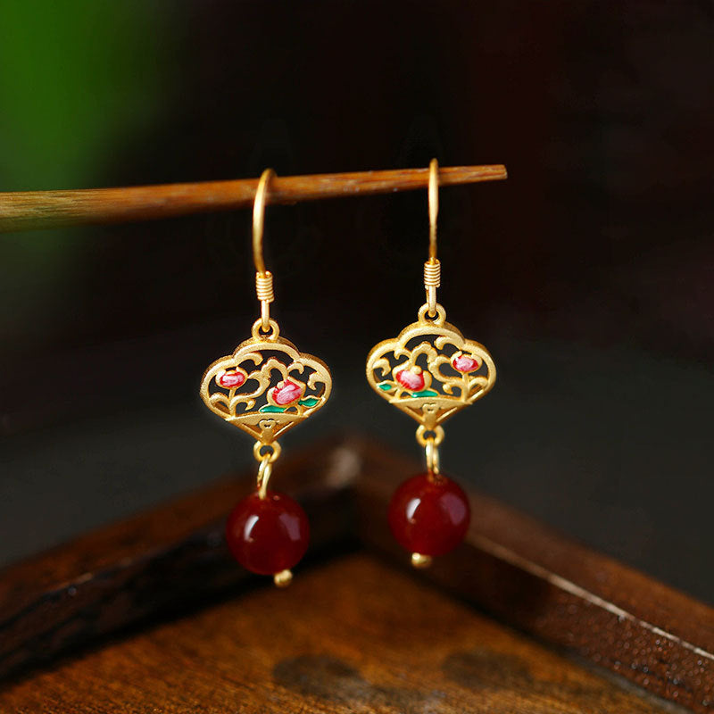 TikTok Live Accessories Natural Chalcedony Beads Lotus Earrings