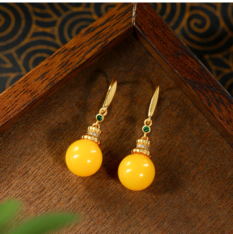 Real Gold Electroplating Faux Beeswax Amber Ear Hooks for Women