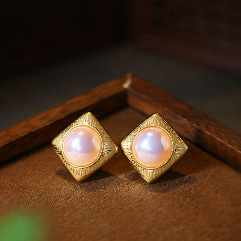 French court style retro diamond pearl 925 silver plated 18k gold women earrings