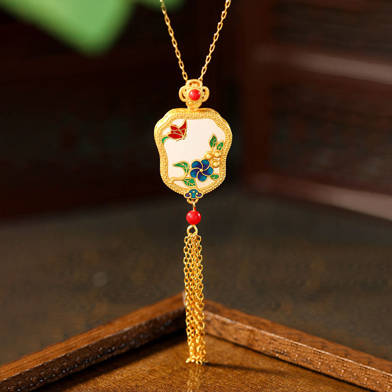 Flower Blossom Fan-shaped Cold Enamel Tassel Necklace