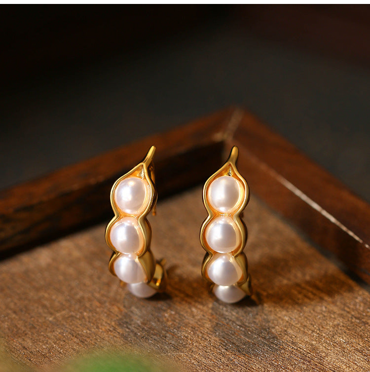 Elliot S925 Silver Gold-plated Crystal Pearl Retro Round Bead Earrings for Women