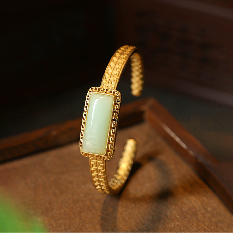 Gold-plated Inlay Imitation Hetian Jade Filigree Bracelet - National Tide Ancient Style